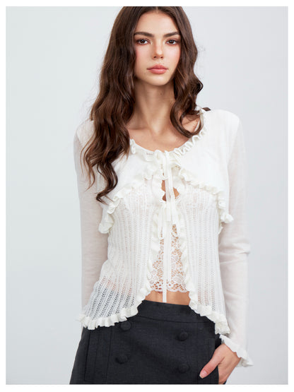 VIA PITTI VIACK6266 Faux-Layer Scalloped-Trim Cardigan