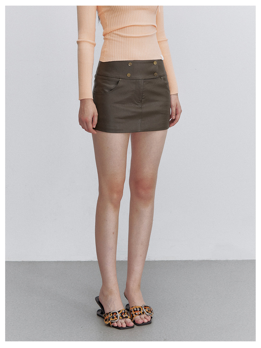 VIA PITTI VIACS6248 A-Line Fitted PU Leather Skirt