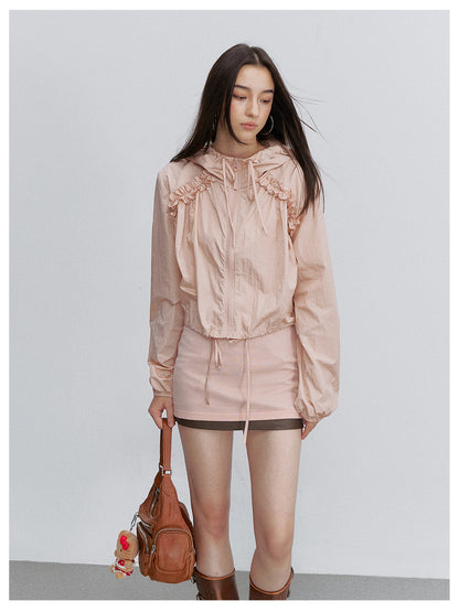 VIA PITTI VIACTP6245 Ruched Lace-Trim Drawstring Jacket