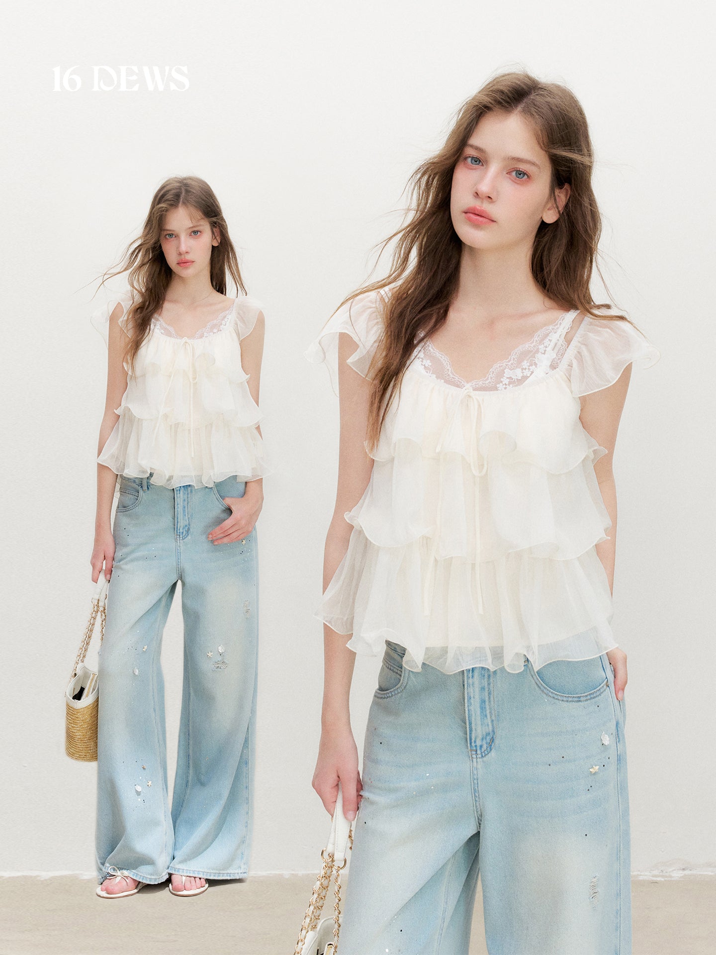 16DEWS 16D26366 Tiered Ruffle Camisole Top
