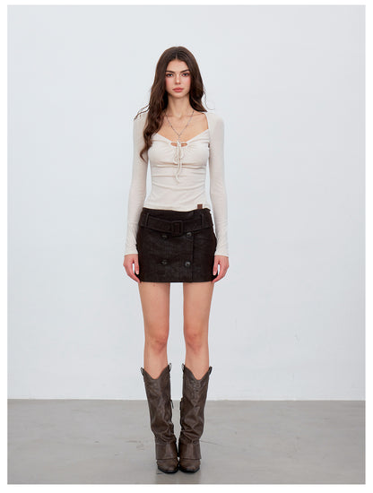 VIA PITTI VIACT6258 Strappy Cutout U-Neck Wool Top