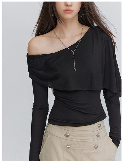 VIA PITTI VIACT6232 Asymmetric Button Capelet Top