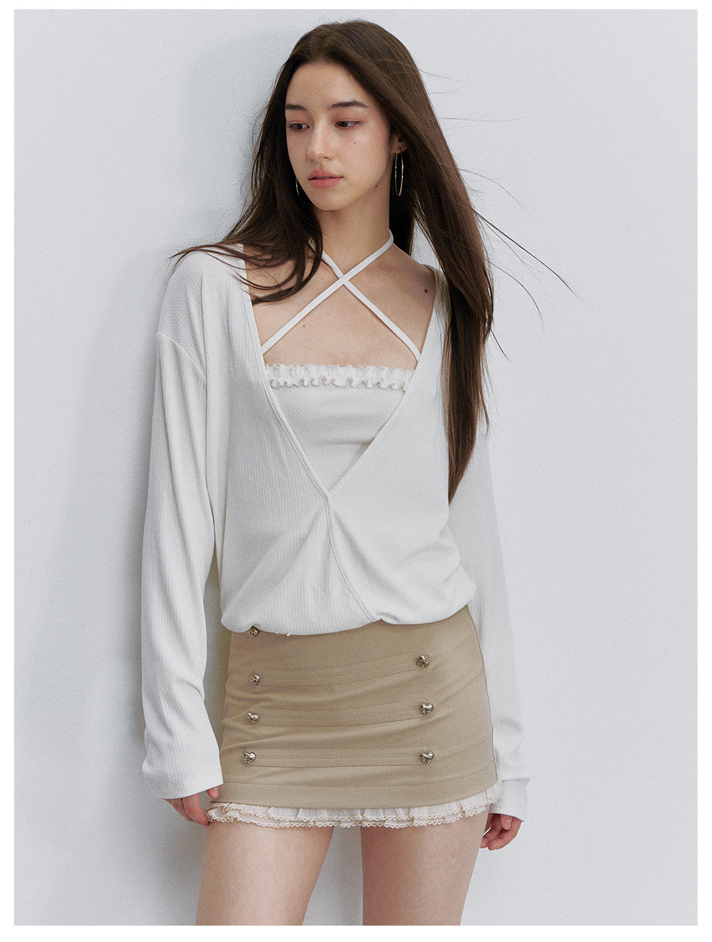 VIA PITTI VIACTP6206 Faux-Layer Cross-Strap Top