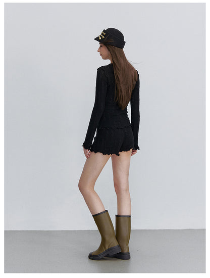 VIA PITTI VIACK6315+VIACK6314 Scalloped-Trim Cardigan &amp; Shorts Set