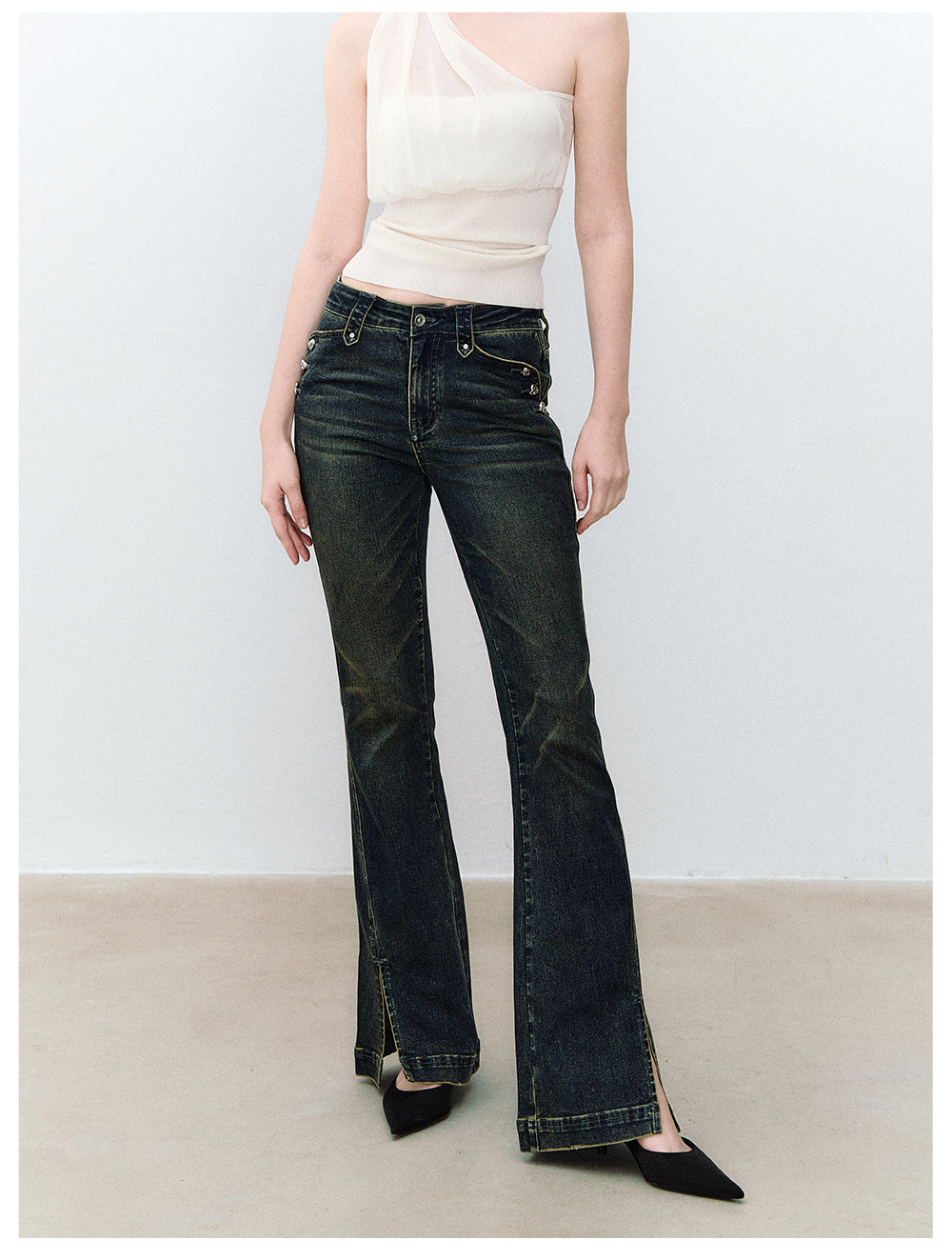 VIA PITTI VIACP6219 Vintage Split-Hem Flared Jeans
