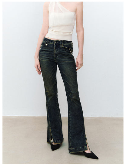 VIA PITTI VIACP6219 Vintage Split-Hem Flared Jeans