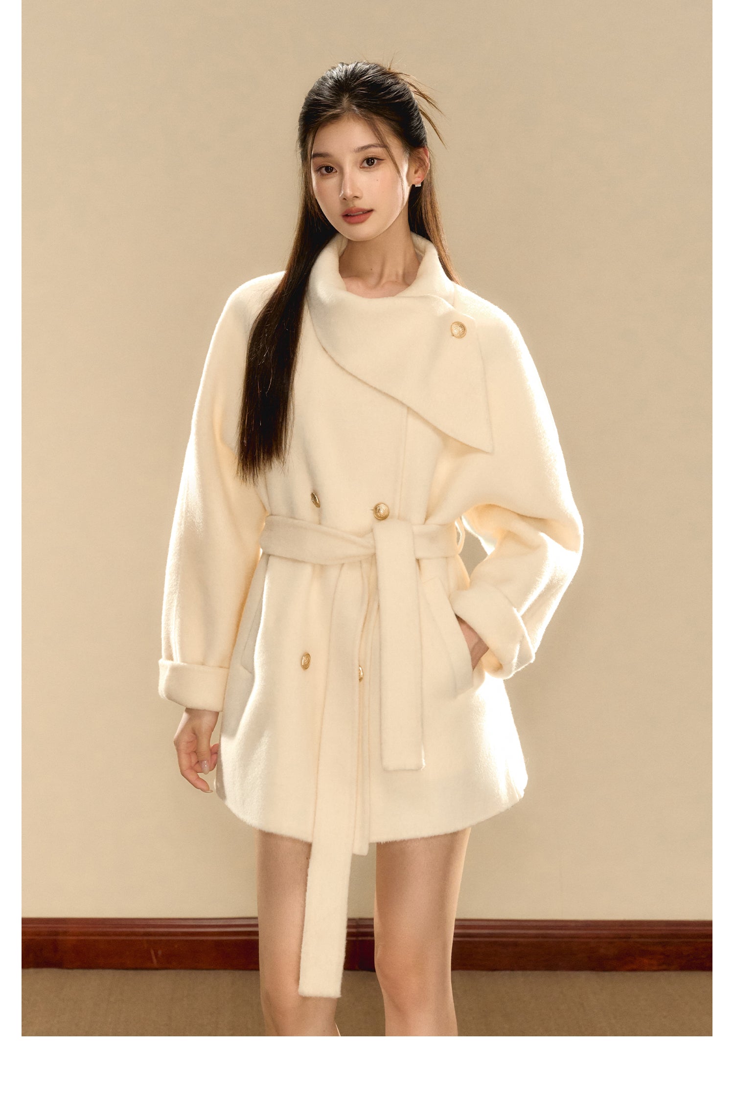 OShea 4D01D1036 Lapel Midi Coat-white