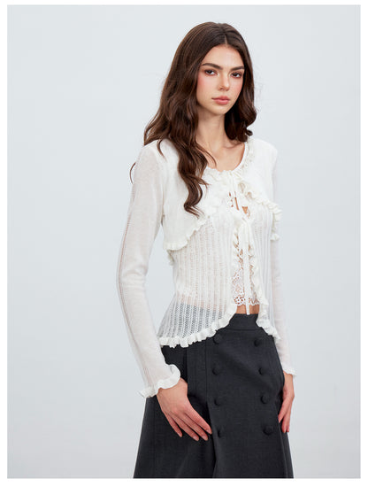 VIA PITTI VIACK6266 Faux-Layer Scalloped-Trim Cardigan