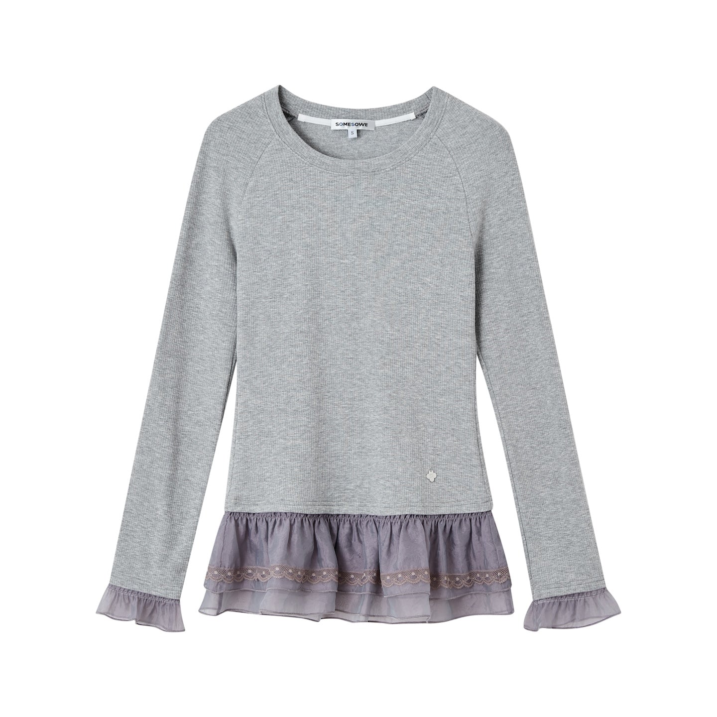 SOMESOWE S2508236 Double layered lace raglan warm velvet top