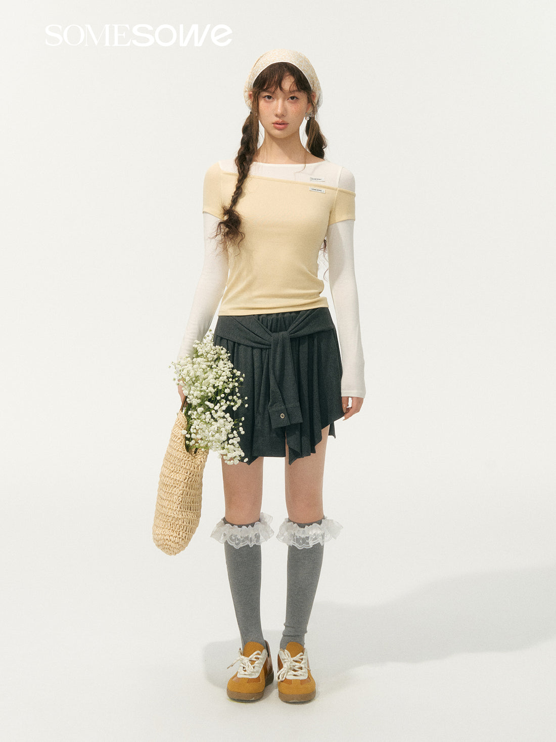 SOMESOWE S2508067 Fake two contrasting knitted tops (2color)