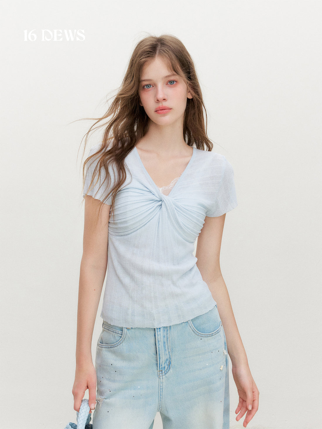 16DEWS 16D26367 Ribbed Knit Short-Sleeve Top