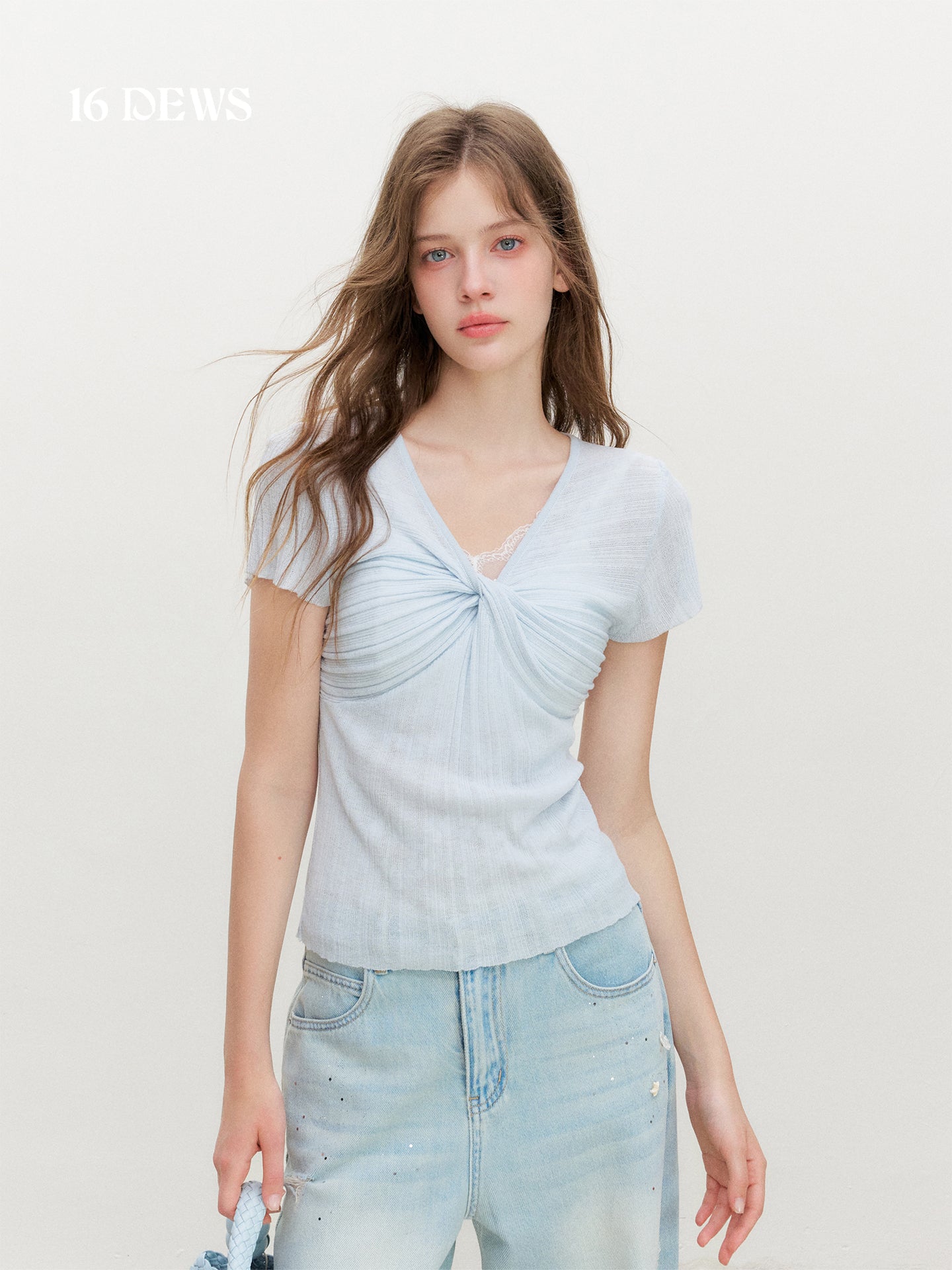 16DEWS 16D26367 Ribbed Knit Short-Sleeve Top