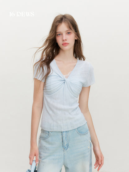 16DEWS 16D26367 Ribbed Knit Short-Sleeve Top