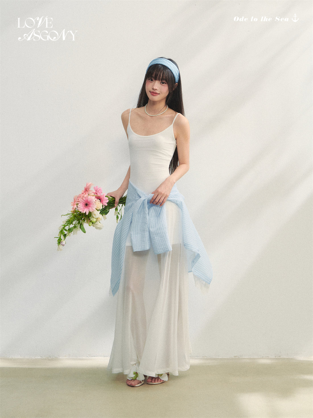 AsGony ASG25218 Vertical mesh camisole dress