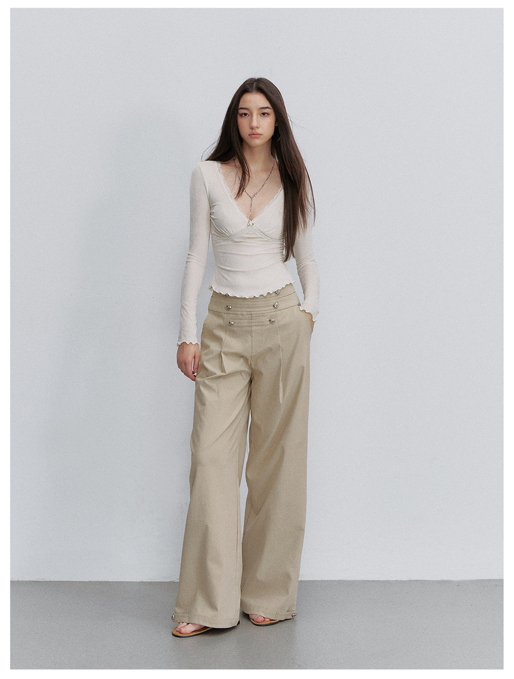 VIA PITTI VIACP6234 Heart-Button Pleated Trousers