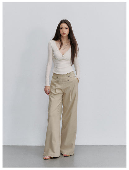 VIA PITTI VIACP6234 Heart-Button Pleated Trousers