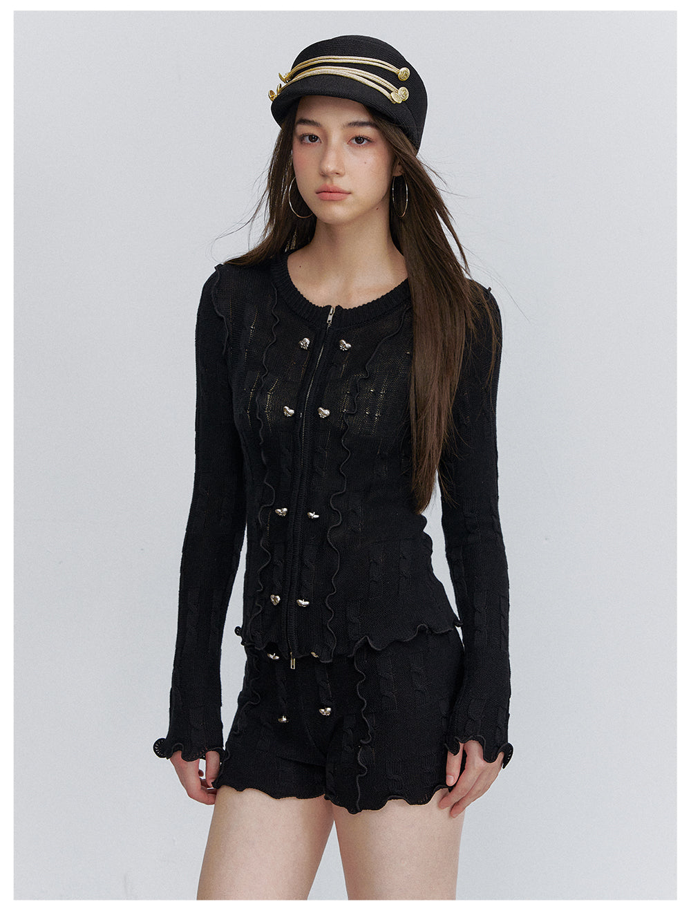 VIA PITTI VIACK6315+VIACK6314 Scalloped-Trim Cardigan &amp; Shorts Set