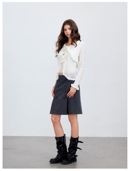 VIA PITTI VIACK6266 Faux-Layer Scalloped-Trim Cardigan