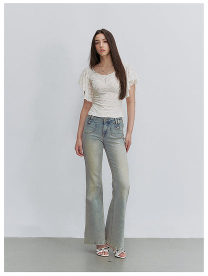 VIA PITTI VIACP6255 Heart-Button Fitted Flared Jeans