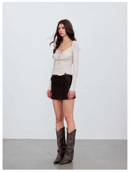 VIA PITTI VIACT6258 Strappy Cutout U-Neck Wool Top