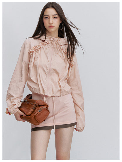 VIA PITTI VIACTP6245 Ruched Lace-Trim Drawstring Jacket