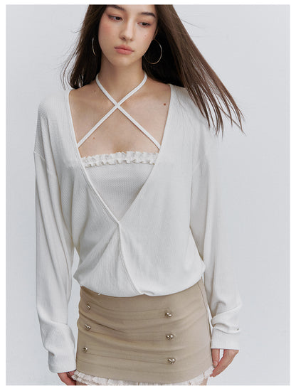 VIA PITTI VIACTP6206 Faux-Layer Cross-Strap Top