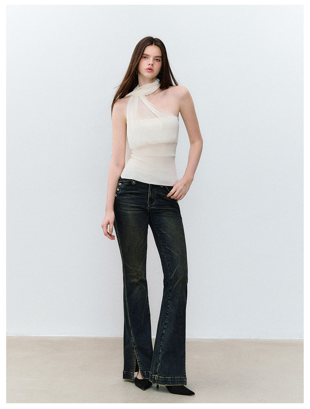 VIA PITTI VIACP6219 Vintage Split-Hem Flared Jeans