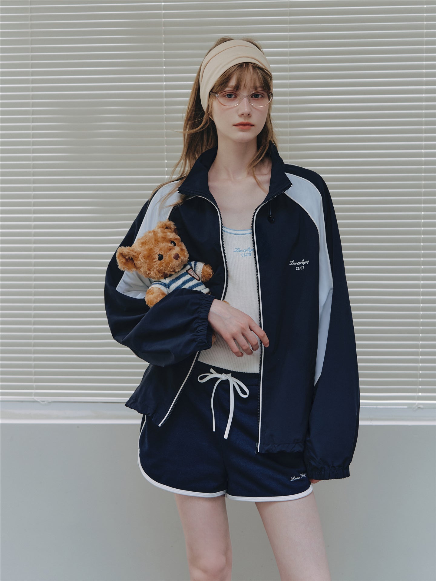Asgony ASG26545 Contrast Patchwork Stand Collar Drawstring Sports Jacket