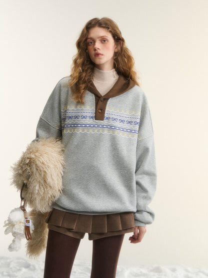 AsGony ASG25545 Fel Island printed casual hooded sweatshirt