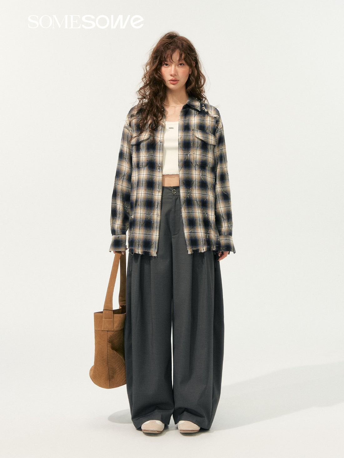 SOMESOWE S2508185 Light punk fringe plaid shirt