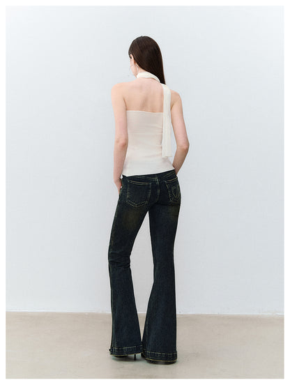 VIA PITTI VIACP6219 Vintage Split-Hem Flared Jeans
