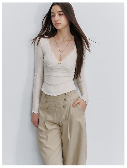VIA PITTI VIACP6234 Heart-Button Pleated Trousers