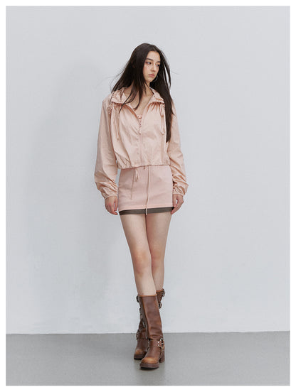 VIA PITTI VIACTP6245 Ruched Lace-Trim Drawstring Jacket