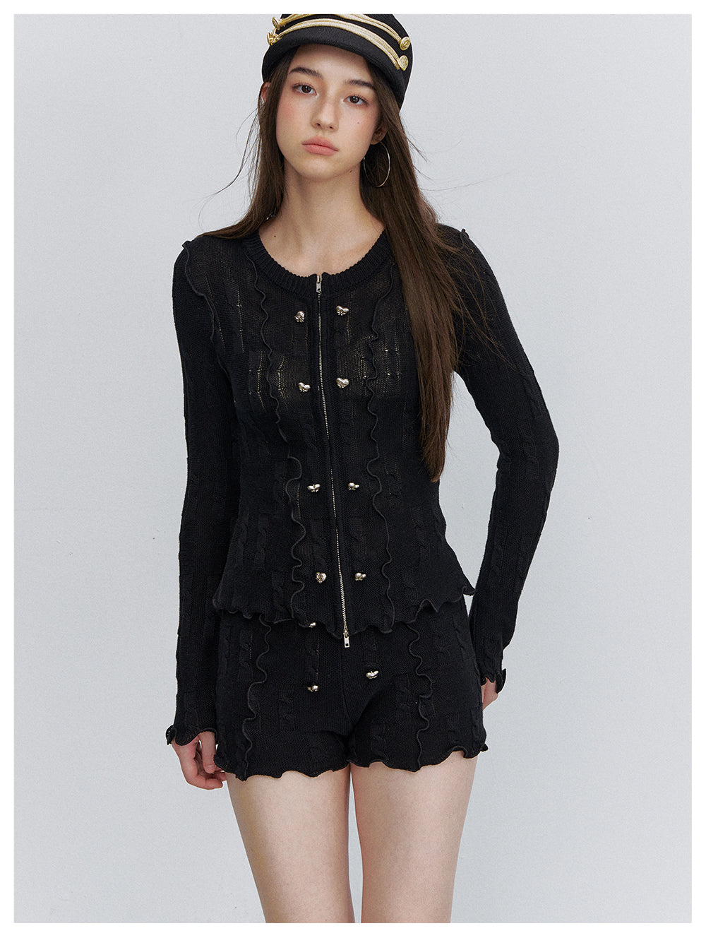 VIA PITTI VIACK6315+VIACK6314 Scalloped-Trim Cardigan &amp; Shorts Set