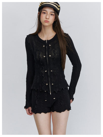 VIA PITTI VIACK6315+VIACK6314 Scalloped-Trim Cardigan &amp; Shorts Set