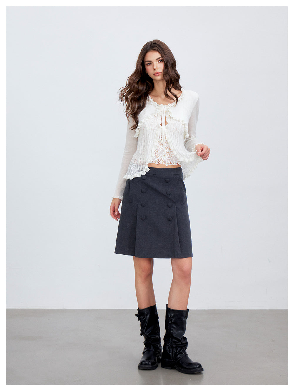 VIA PITTI VIACK6266 Faux-Layer Scalloped-Trim Cardigan