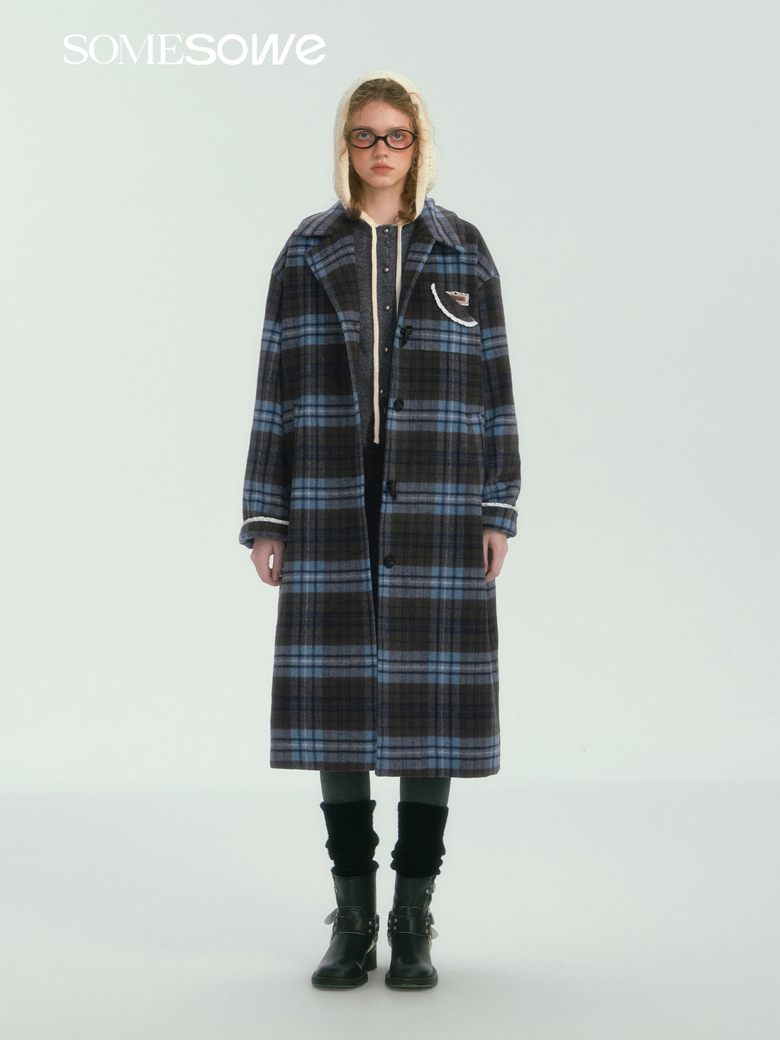 SOMESOWE S2407252 Contrasting plaid long coat