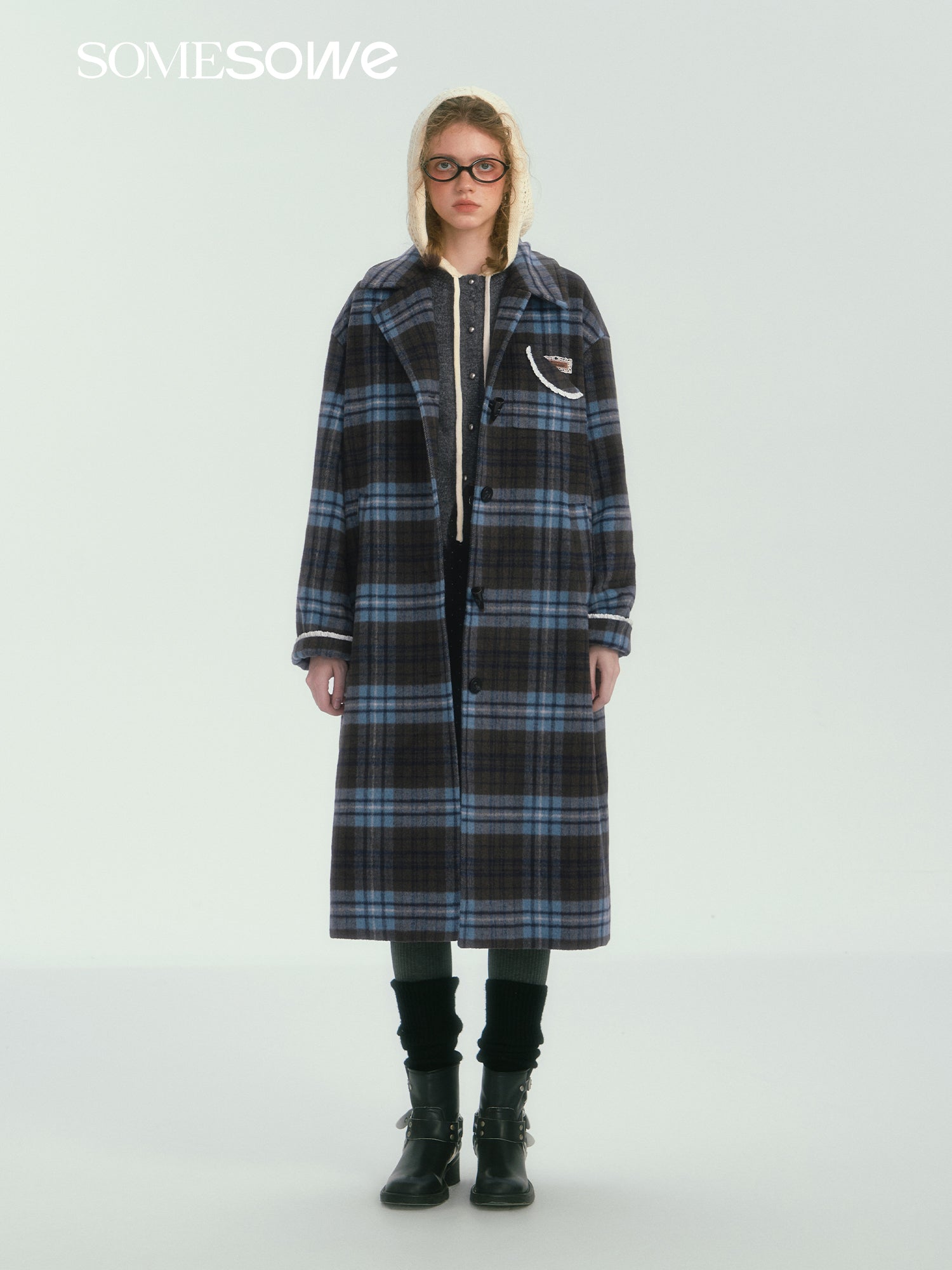 SOMESOWE S2407252 Contrasting plaid long coat