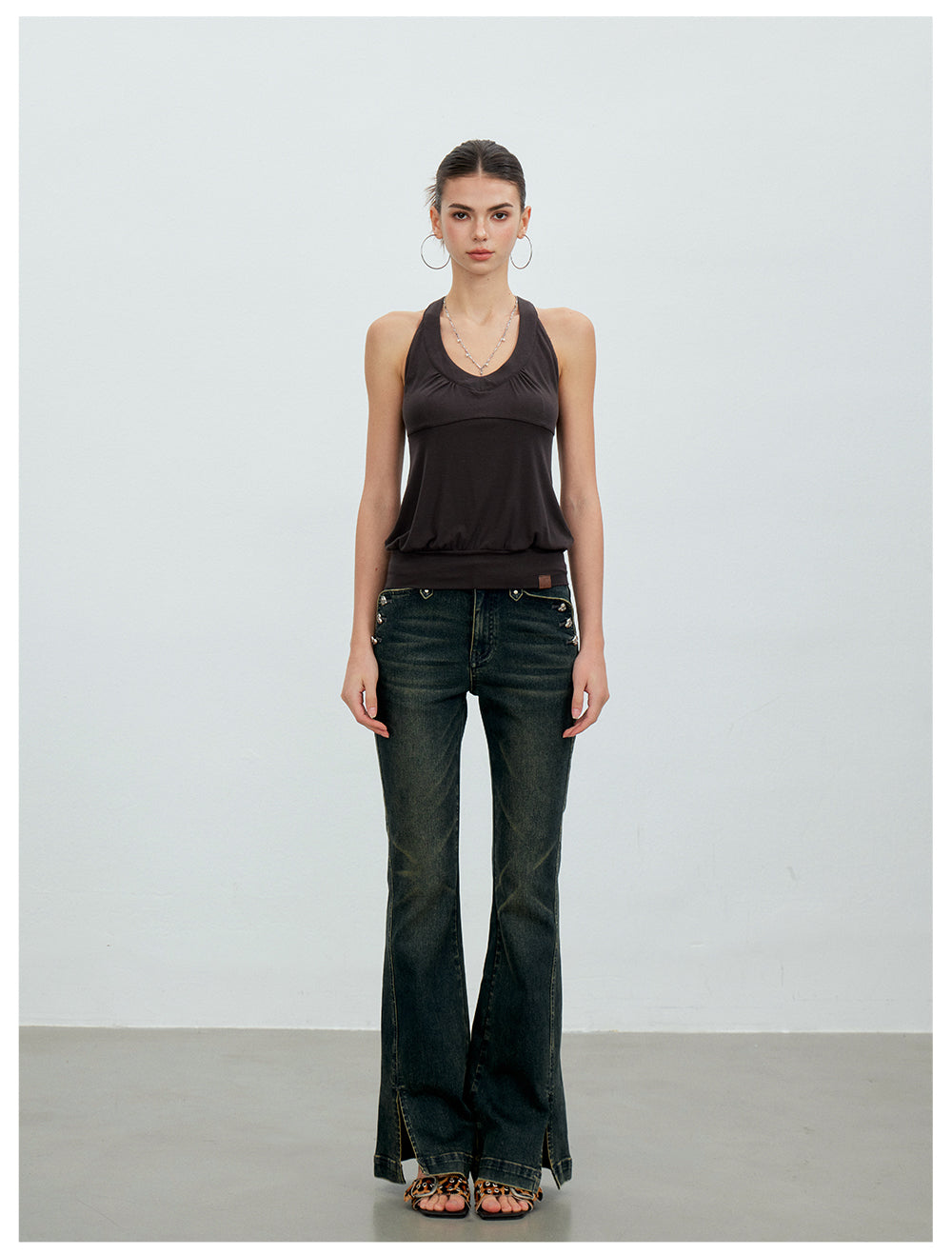 VIA PITTI VIACP6219 Vintage Split-Hem Flared Jeans