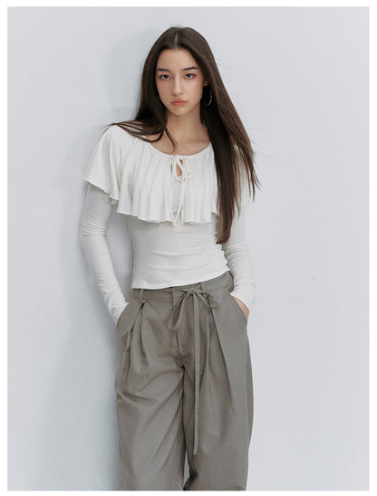 VIA PITTI VIACP6203 Bow-Tie Strap Pleated Trousers