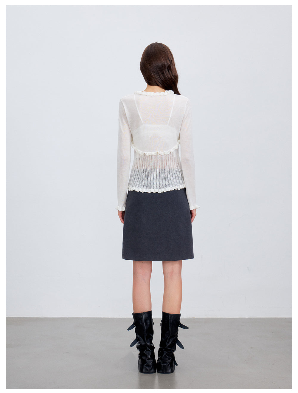 VIA PITTI VIACK6266 Faux-Layer Scalloped-Trim Cardigan