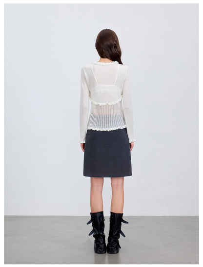 VIA PITTI VIACK6266 Faux-Layer Scalloped-Trim Cardigan