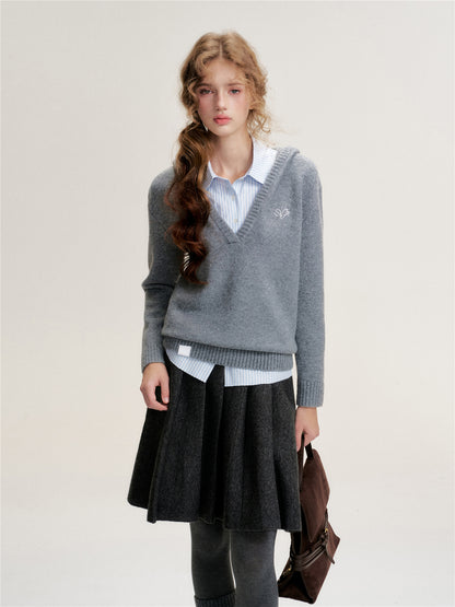 16DEWS 16D25486 Shirt splicing hooded knitted sweater