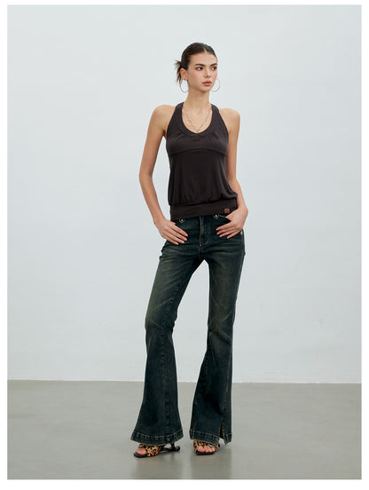 VIA PITTI VIACP6219 Vintage Split-Hem Flared Jeans