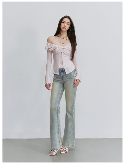 VIA PITTI VIACP6255 Heart-Button Fitted Flared Jeans