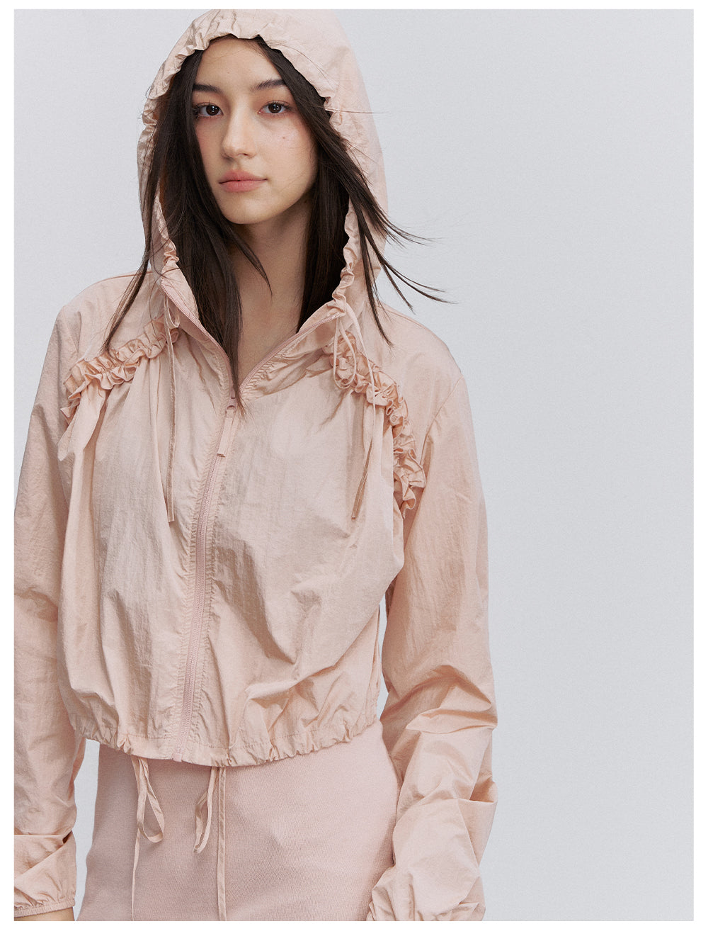 VIA PITTI VIACTP6245 Ruched Lace-Trim Drawstring Jacket