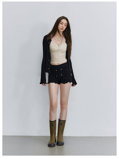 VIA PITTI VIACK6315+VIACK6314 Scalloped-Trim Cardigan &amp; Shorts Set
