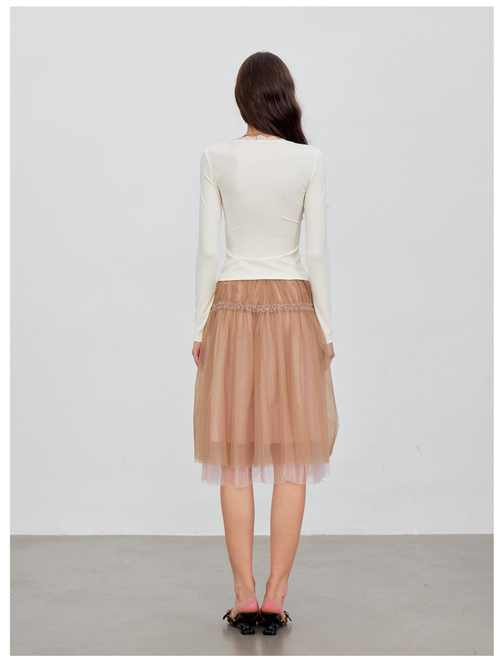 VIA PITTI VIACS6290 Lace-Trimmed Tulle Midi Skirt