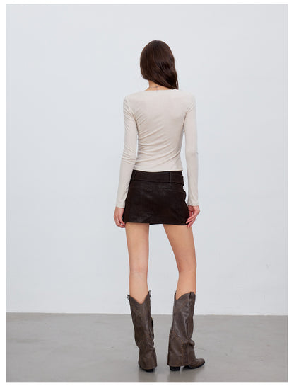 VIA PITTI VIACT6258 Strappy Cutout U-Neck Wool Top