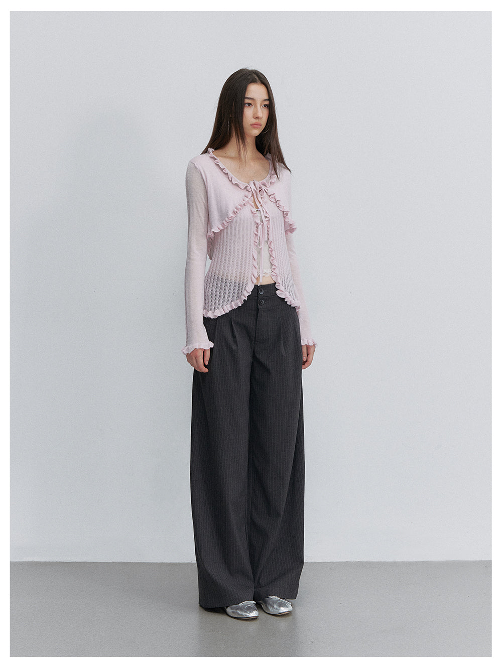 VIA PITTI VIACK6266 Faux-Layer Scalloped-Trim Cardigan